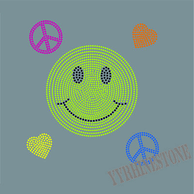 Smile heart peace symbol rhinestone transfers