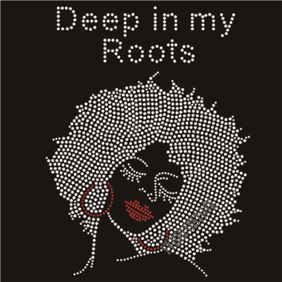 Deep in my roots afro girl rhinestone transfer